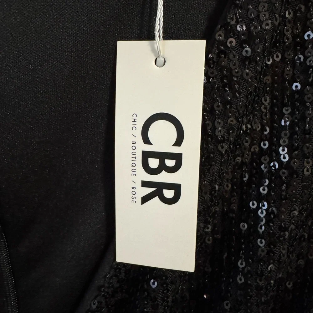 CBR Black Sequin Long Sleeve Wrap-Front Dress - Picture 5 of 7